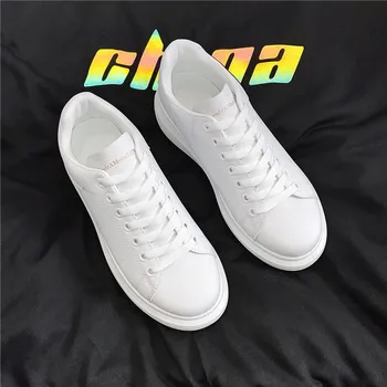 Alternative view of Men's breathable lightweight white shoes spring summer soft-sole comfort walking casual shoes fashion student sports baord shoes