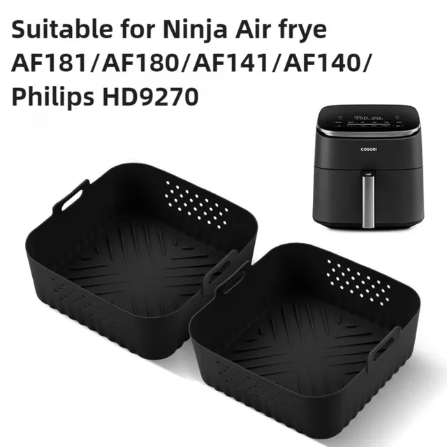 Silicone Air Fryer Baking Tray 5.5-6.2L Heightened Reusable Air Fryer Basket Square for Philips-NA230 Ninja 180COSORI 4