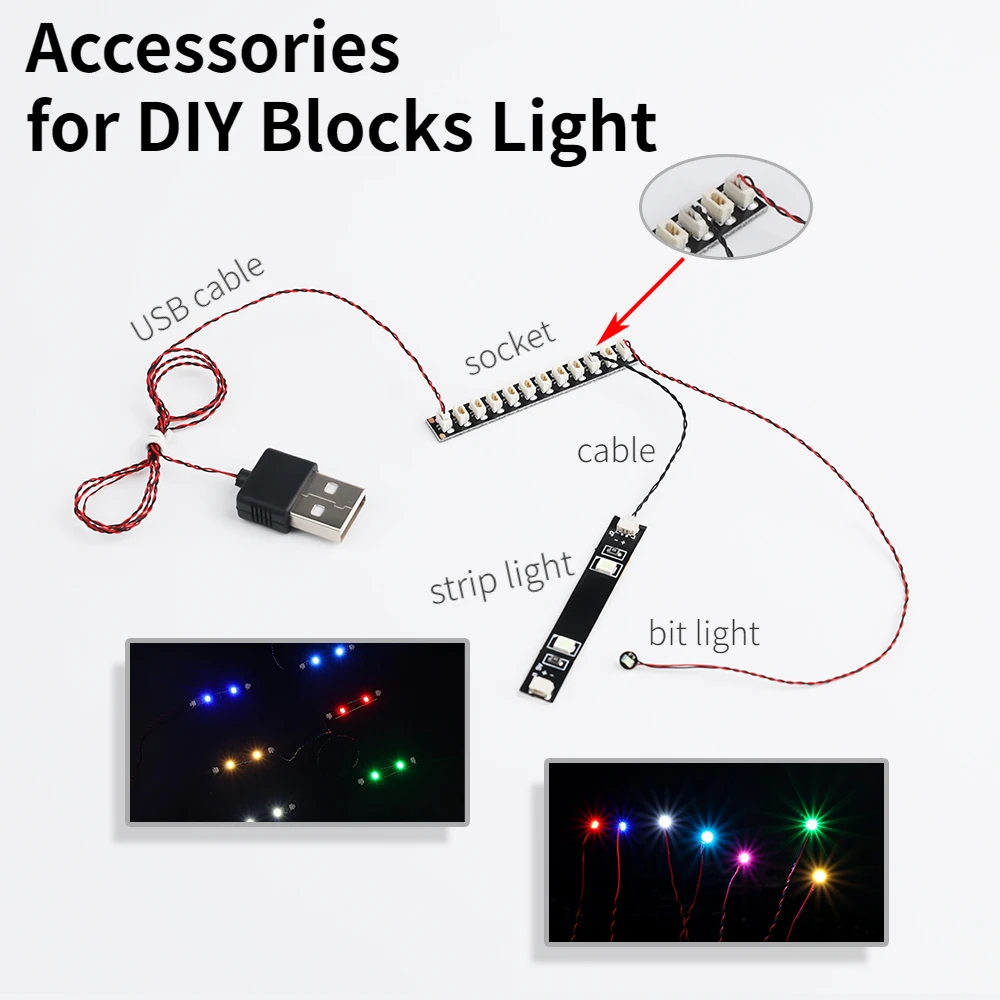 Light Accessories for DIY Model Blocks Connect Cables Power Supply Sockets Power Splitter Bit light USB Cable Strip Light 2