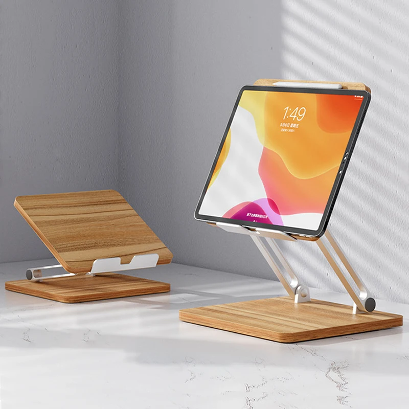 Universal de Madeira Desktop Tablet Suporte Metal Ajustável Dobrável Titular para Ipad Pro ar Mini 11 12.9 Samsung Xiaomi Huawei Suporte - Imagem 4