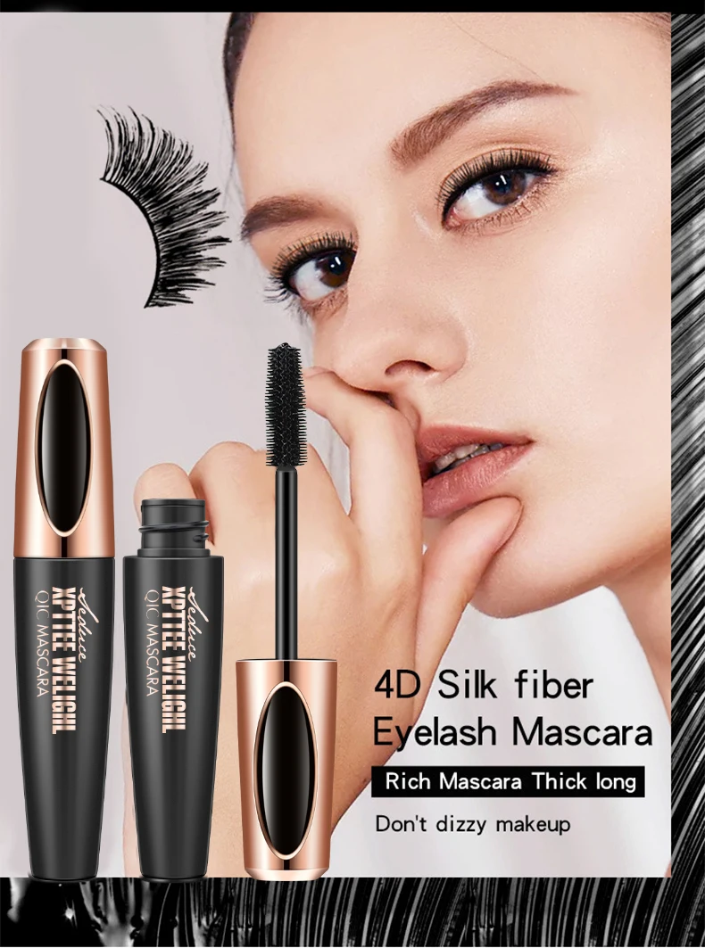 4D Mascara Lengthening Waterproof Eyelashes Eye Mascara Black Volume With Silk Fibers Brush Eyelash Makeup Tool Cosmetics