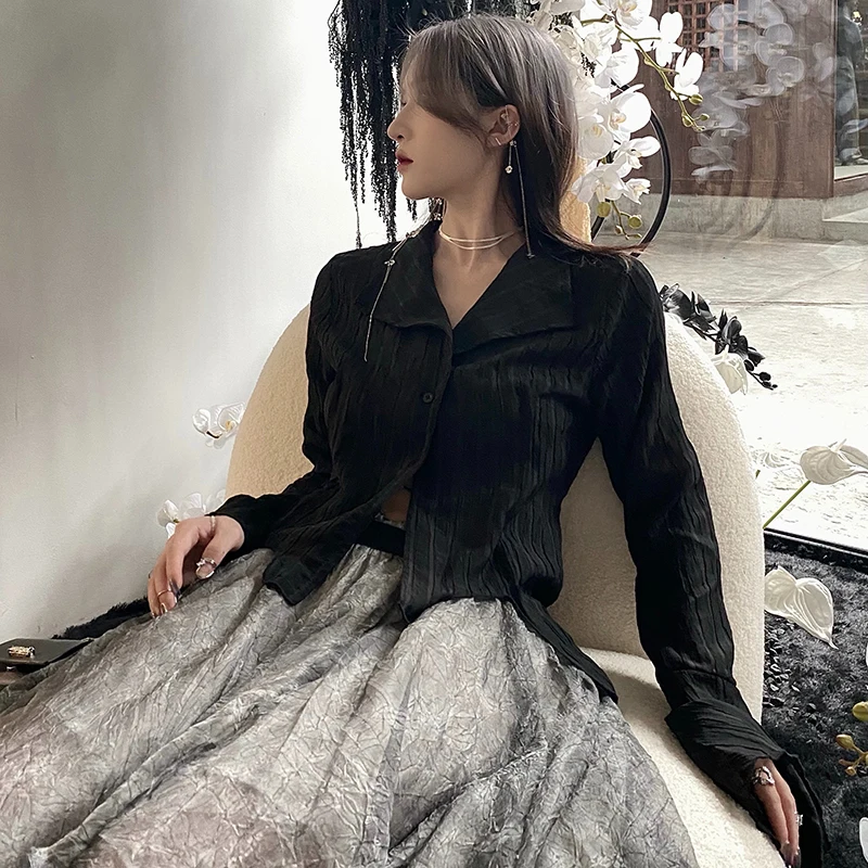 Harajuku Dark Academic Shirt Women Streetwear Vintage Y2K Blouse Sexy Gothic Long Sleeve Irregular Female Spring New Tops