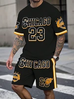 Ensemble haut et Short de sport à manches courtes pour hommes, grande taille, respirant, vêtements de sport de basket-ball, T-shirt et Short avec lettres imprimées, ensemble de 2 pièces 1