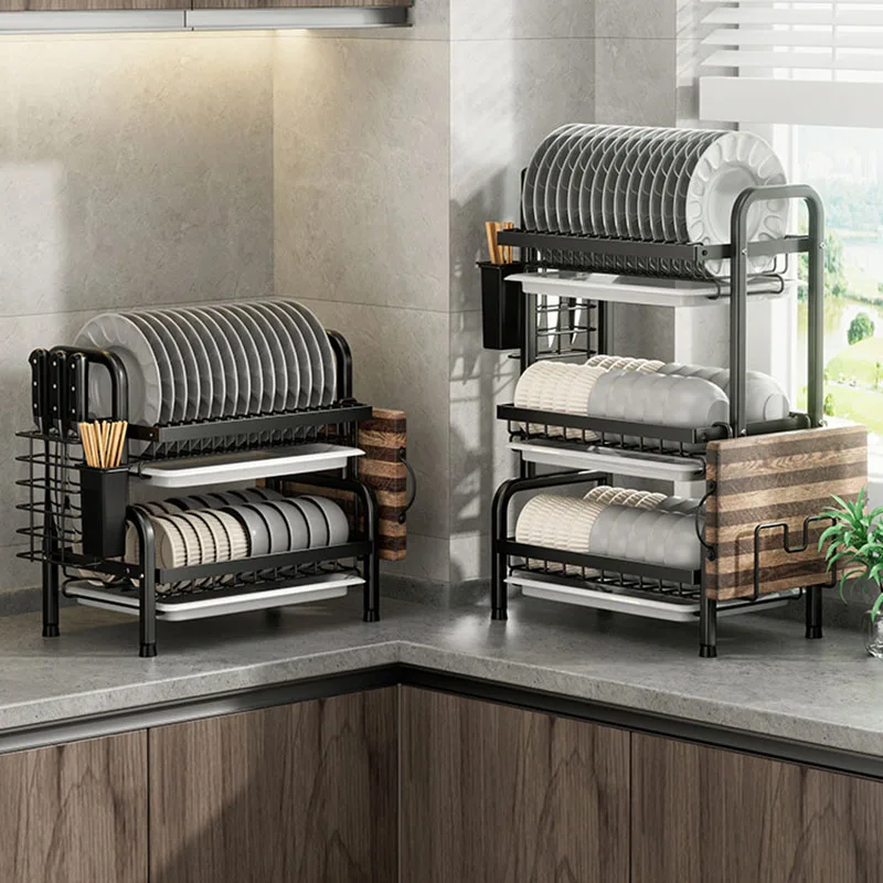 

Dish Drying Rack for Kitchen Counter Organizer Tableware Drainboard with Water Tray Large Capacity Organization Storage Shelf