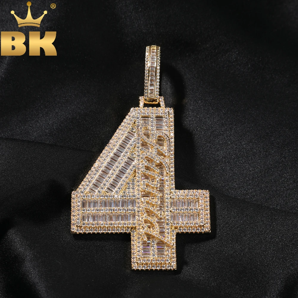 THE BLING KING Custom Big Baguettecz Number Pendant Personalized Cursive Mimi Name Letters Iced Out CZ Hiphop Jewelry For Men