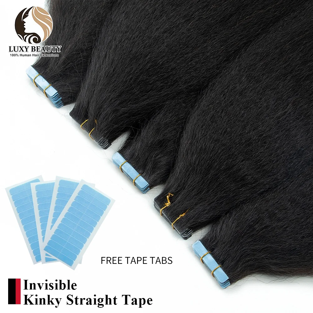 Verworrene gerade unsichtbare Tape-In-Echthaarverlängerungen 12"-26" PU-Hautschuss natürliches Schwarz 100 % Remy-Haarkleber 20 Stück/Packung – Detail 5