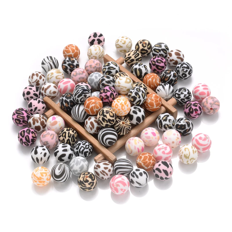 15mm 10Pcs Beißring Silikon Perlen Leopard Print Runde Zahnen Perlen Für Baby Schnuller Kette Dummy Halter Clip DIY halskette – Detail 8