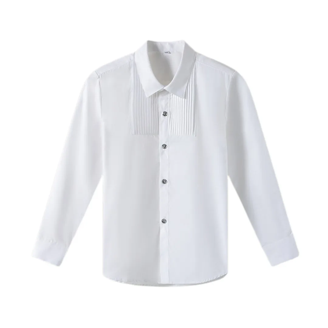 الأولاد الأبيض قمصان طويلة الأكمام القطن الأطفال بلوزة بيضاء حجم 110-180 في سن المراهقة الصبي مرحلة الزفاف حفلة التخرج ازياء