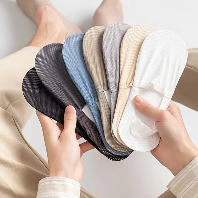 1/3/5 Pairs High-Quality Men Cotton Boat Socks Summer Thin Breathable Solid Color Silicone Anti Slip Low Top Invisible Socks