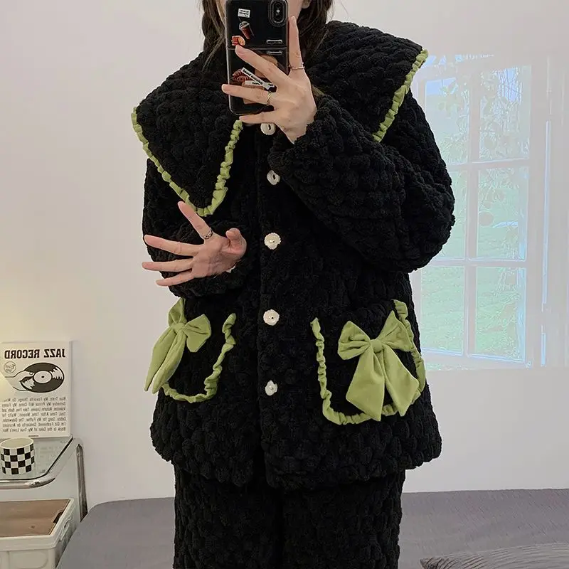 Новинка Зима 2023, женская пижама, утепленный теплый костюм из двух предметов, Свободная Повседневная Домашняя одежда, модная верхняя одежда, куртка с хлопковой подкладкой