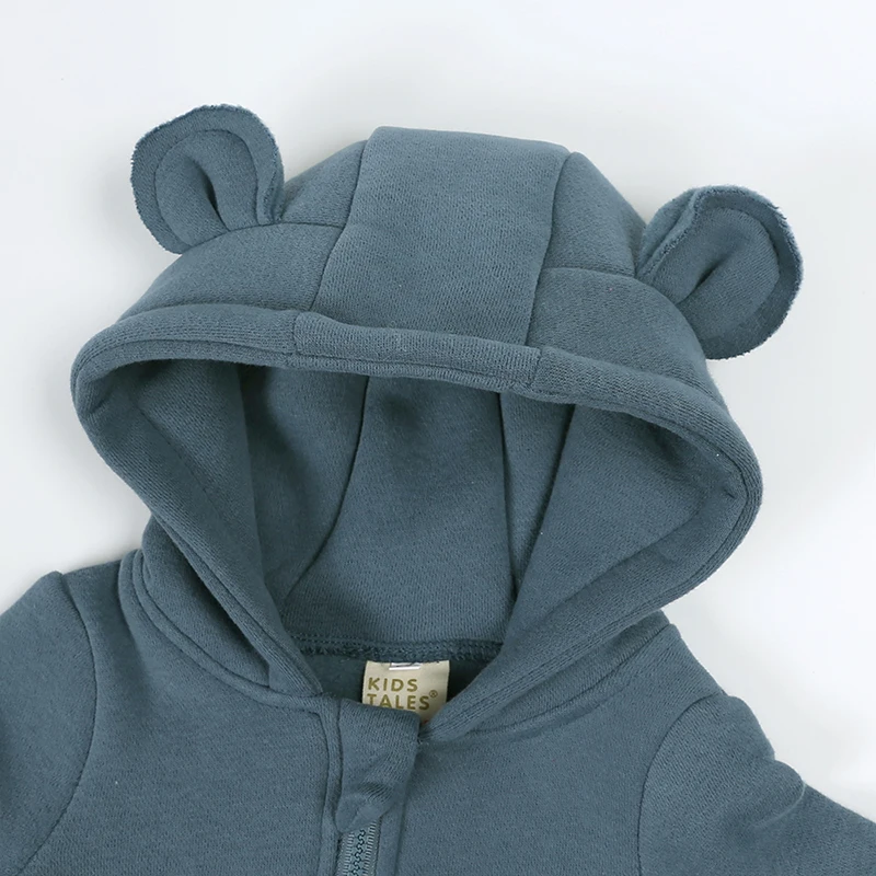 Baby Winter Warm Romper Newborn Solid Pocket Hooded Bear Thick Clothes 0-24M Infant Korean Boy Girl Outfits Bodysuit