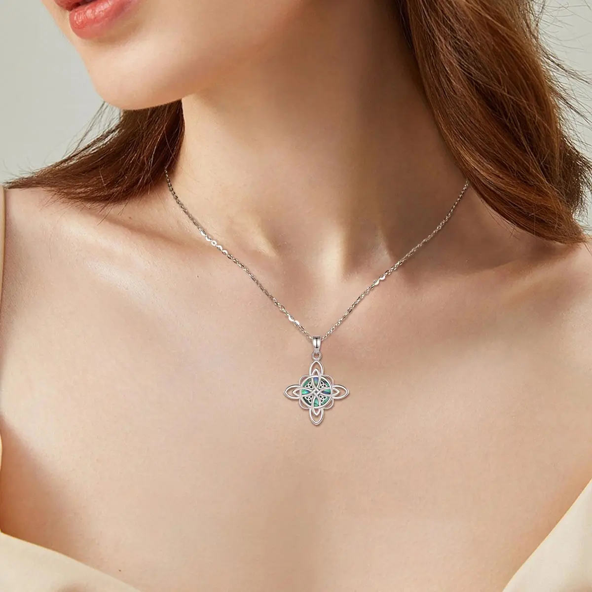 925 Sterling Silver Witch Knot Necklace pendant necklace silver necklace silver pendant silver necklace charms for Men Women Natural Abalone Shell Witchcraft Amulet Pendant Wicca Jewelry Gift