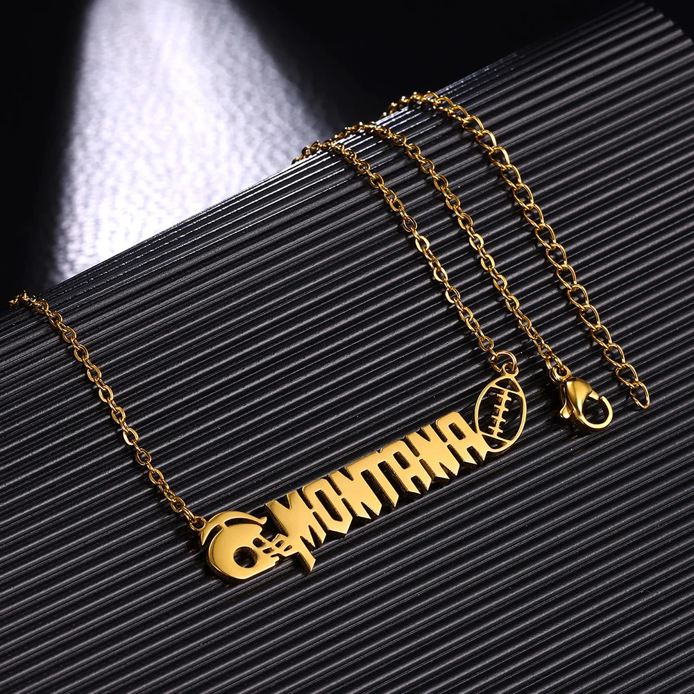 Collares de Rugby con nombre personalizado para mujer, joyería de acero inoxidable, colgante con letras Punk personalizadas, accesorios para fanáticos del Rugby