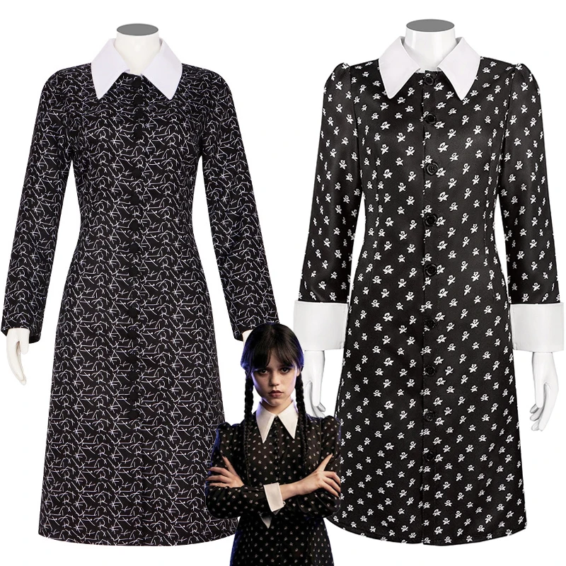 Day Addams Cosplay Dress Addams Costumi Cosplay Abiti Stampati Gotici Vintage Fancy Dress Halloween Per Donna Bambini Ragazze