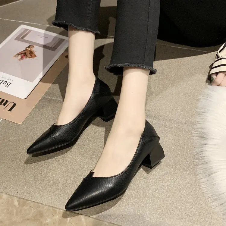 2025 sommer Neue Spitz Mittlere Ferse frauen Einzelnen Schuhe frauen Mode High Heel Flacher Mund frauen Schuhe – Detail 11