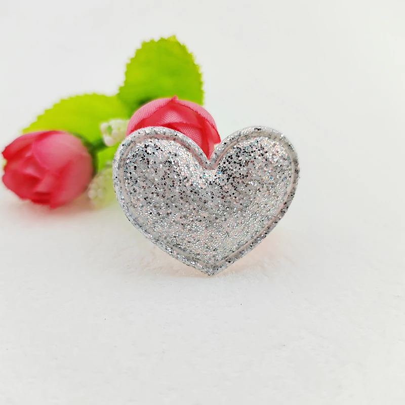 100Pcs 3,5*3CM Glitter Stoff Herz Applikationen Für Kleidung Hut Nähen Liefert DIY Headwear Haar Clip Bogen decor Patches – Detail 8