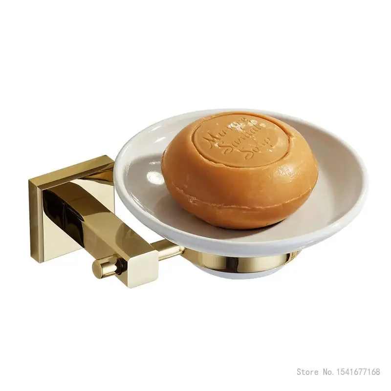 Nordic Wall-mounted Soap Dish, Toilet Soap Rack, Home Punch-Free, Gold Brass, Zinc Alloy, Glass, Ceramic Single Drain, 1Pc