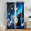2Pcs Adorable Cat And Star Print Polyester Window Curtains Rod Pocket Design For Easy Hanging Home Decor Perfect For Bedroom 5