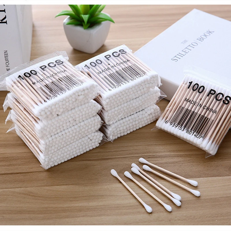 100/500Pcs One-time Cotton Swab Bamboo Cotton Buds Micro Brushes Ear Sticks Cotton Swab Wadded Sticks Wooden Ears Cleaning Tools