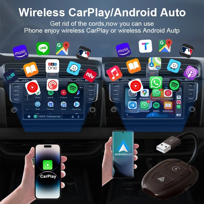 2 in 1 Wireless Apple CarPlay & Android Auto Wireless Adapter, 5.8