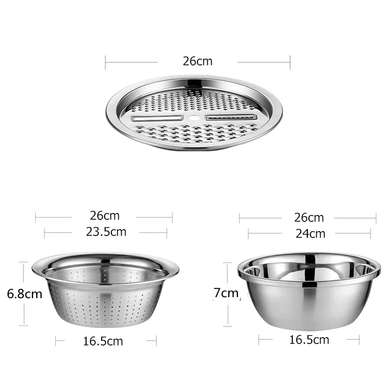 Vegetable slicer 3 In 1 vegetable slicer cutter drain basket stainless steel vegetable julienne grater salad maker bowl kitchen accessories