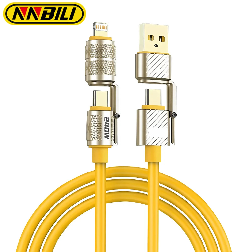 NNBILI 1m 2m 240W 4 en 1 câble de données de charge rapide USB-type-c、type-c-type-c、USB-L、type-c-l câble en alliage de Zinc pour iPhone15 Huawei