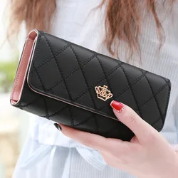 Chic Pink Plaid PU Leather Women's Wallet and Phone Holder (Black)