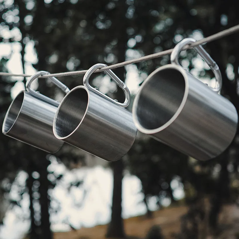 Portable Stainless Steel Button Water Cup Portable Cups Leak-Proof Outdoor Camping Hiking Travel Mug with Compact Design Durable Camping Gear