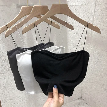 2025 المرأة بلا أكمام أعلى تانك الملابس الداخلية المجهزة بروتيل مثير البنطال القصير مع رقيقة الأشرطة عادي الأبيض تانك القمم الكورية نمط 3