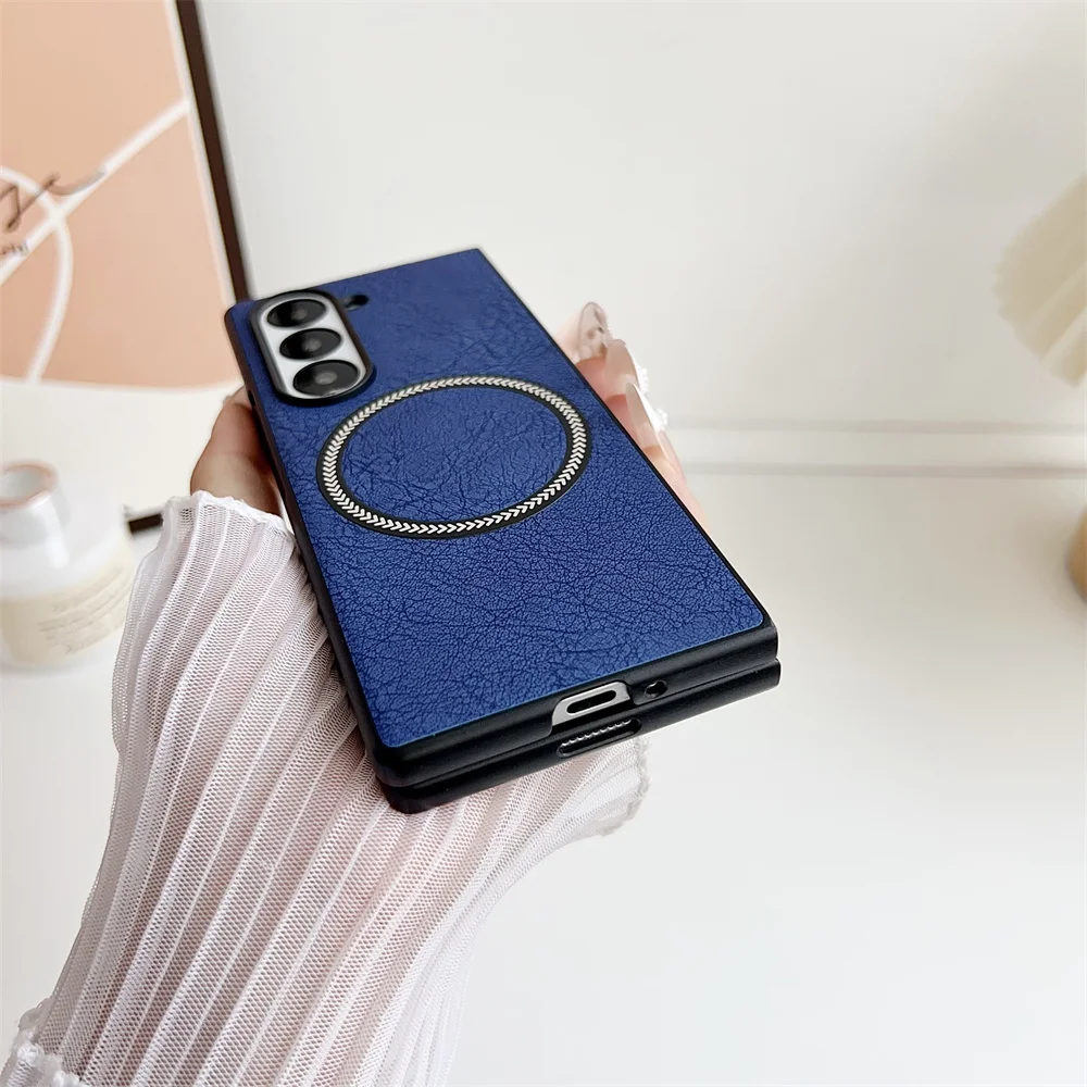Étui de protection magnétique en cuir de luxe pour téléphone Samsung Z Fold 6 4 5 5G Fold6 pour chargement sans fil Magsafe Coque arrière mate_voghion.com