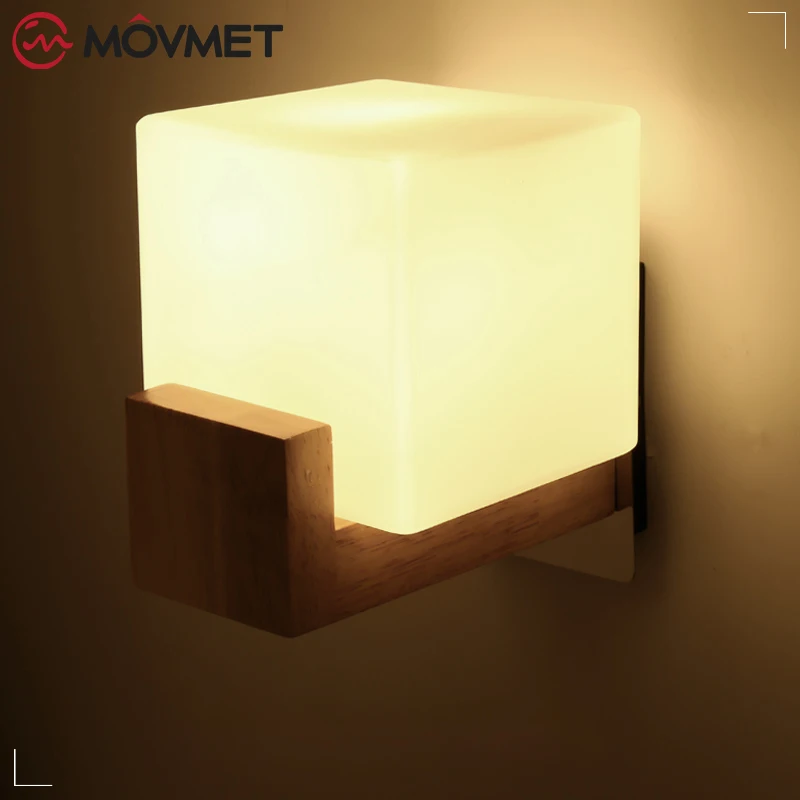 LED 사각 벽 램프, 심플한 목재 다리미 유리, 실내 침실 레스토랑 서재 식당 통로, 홈 데코 침대 옆 조명, E27, 220V
