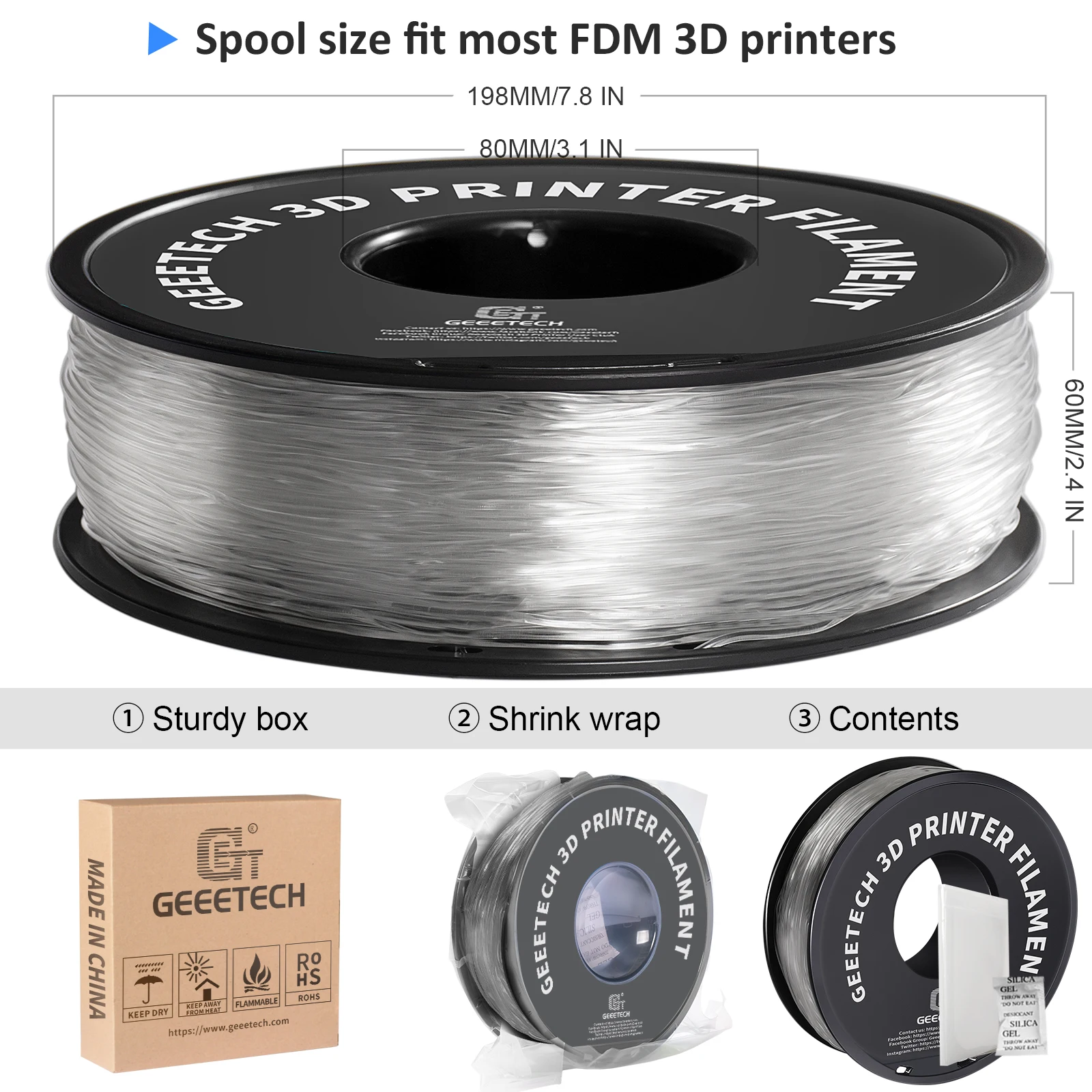 Premium TPU 3D Printer Flexible Filament - 1kg Spool, 1.75mm, Non-Toxic, Vacuum Packed, Shore Hardness 95A