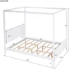 Solid Wood Queen Size 4-Post Canopy Platform Bed with Headboard and Footboard,Center Support Legs, Suitable for Curtains 5