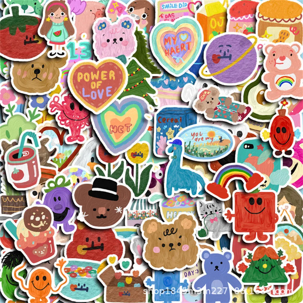 100PCS 한국어 귀여운 원래 유화 Ins 스타일 낙서 스티커 자전거 손 계정 연필 케이스 데칼 LanLanStickers