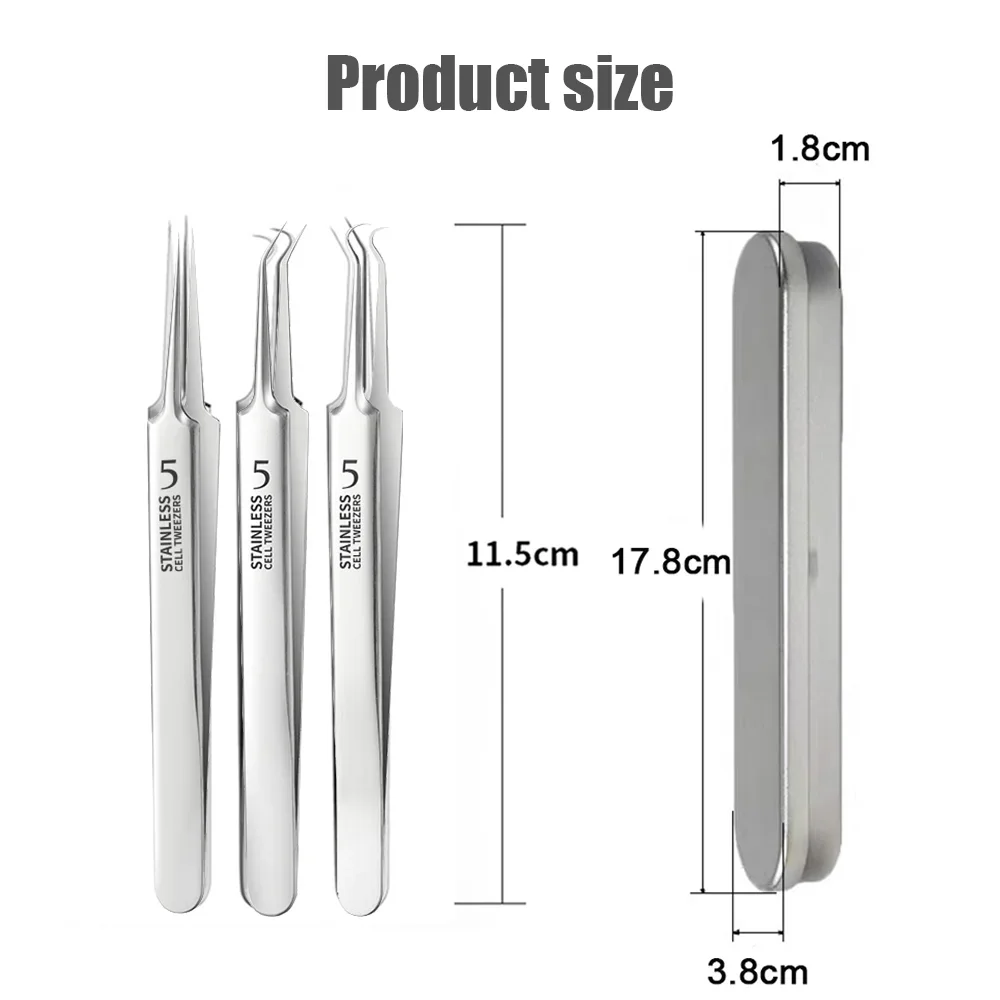 3pcs Antistatic Tweezers Straight Precision Maintenance Repair Home Work Acne Blackhead Removal Needle Tweezers Eyebrow