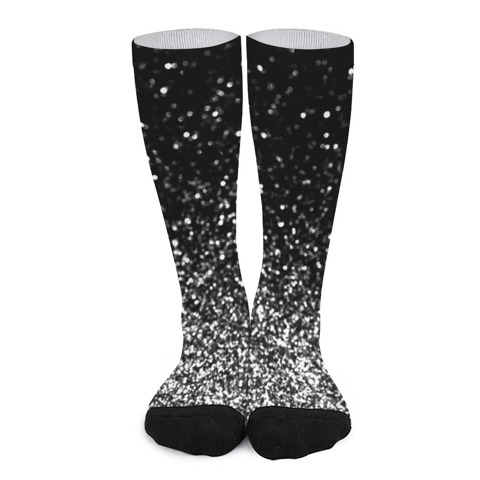 

Silver and Black Glitter Socks Men's socks with print Socks Women sports socks woman