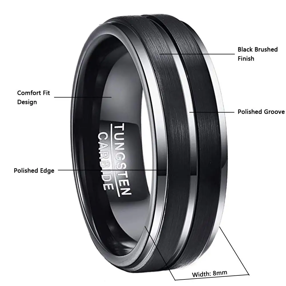 NUNCAD 8mm Black Tungsten Carbide Ring - Matte Finish Men's Wedding Band, Comfort Fit - View #3