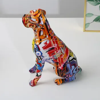 Creative Painted  Art Water Transfer Room Color Boxer  Dog Decorations Home Entrance Wine Cabinet Office Decor Resin Crafts 4