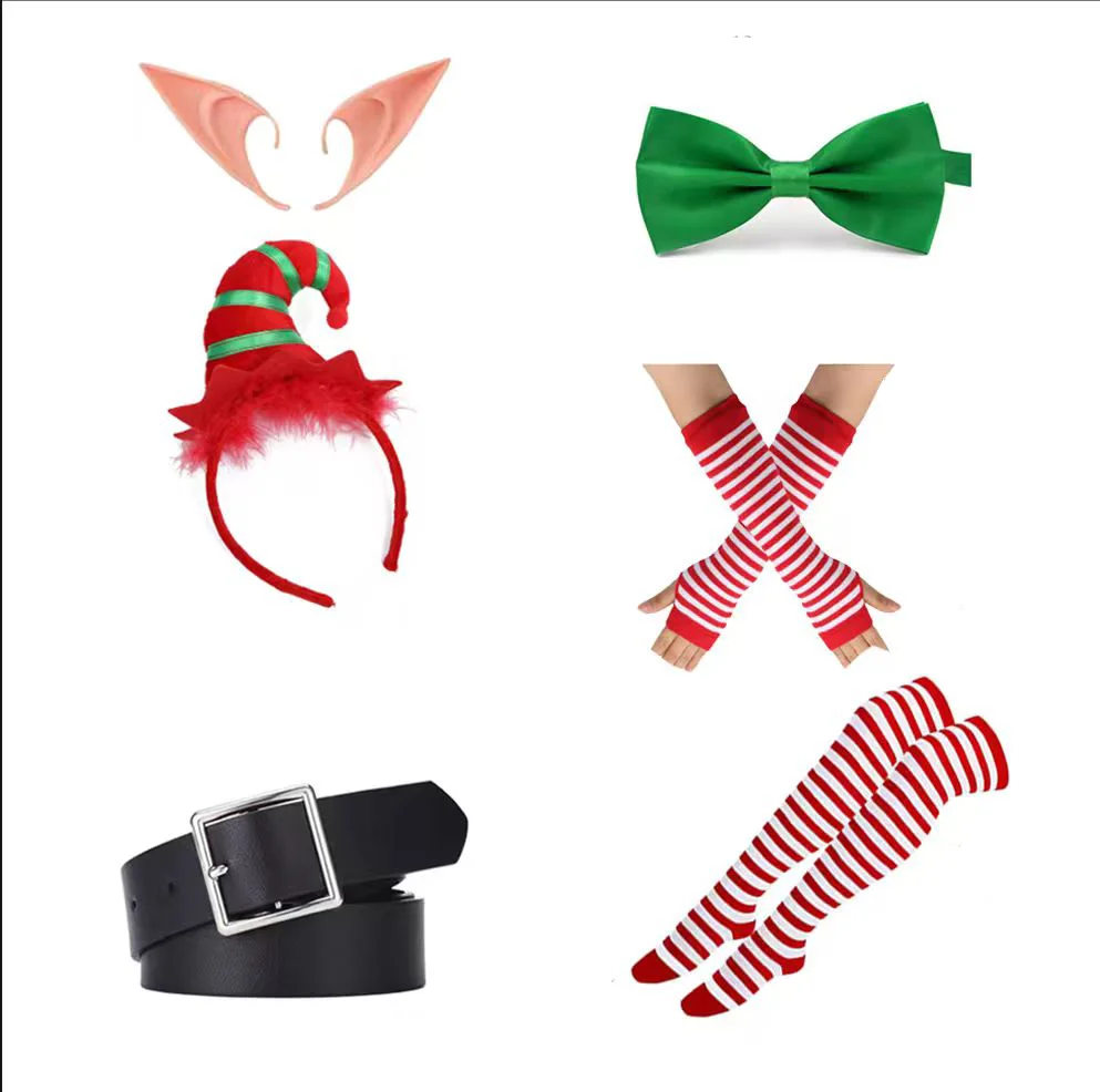 PESENAR Christmas Elf Costume Adult Men Women Kid, Santa's Helper Xmas Festive Outfit Elf Hat Ears Fancy Dress Accessories