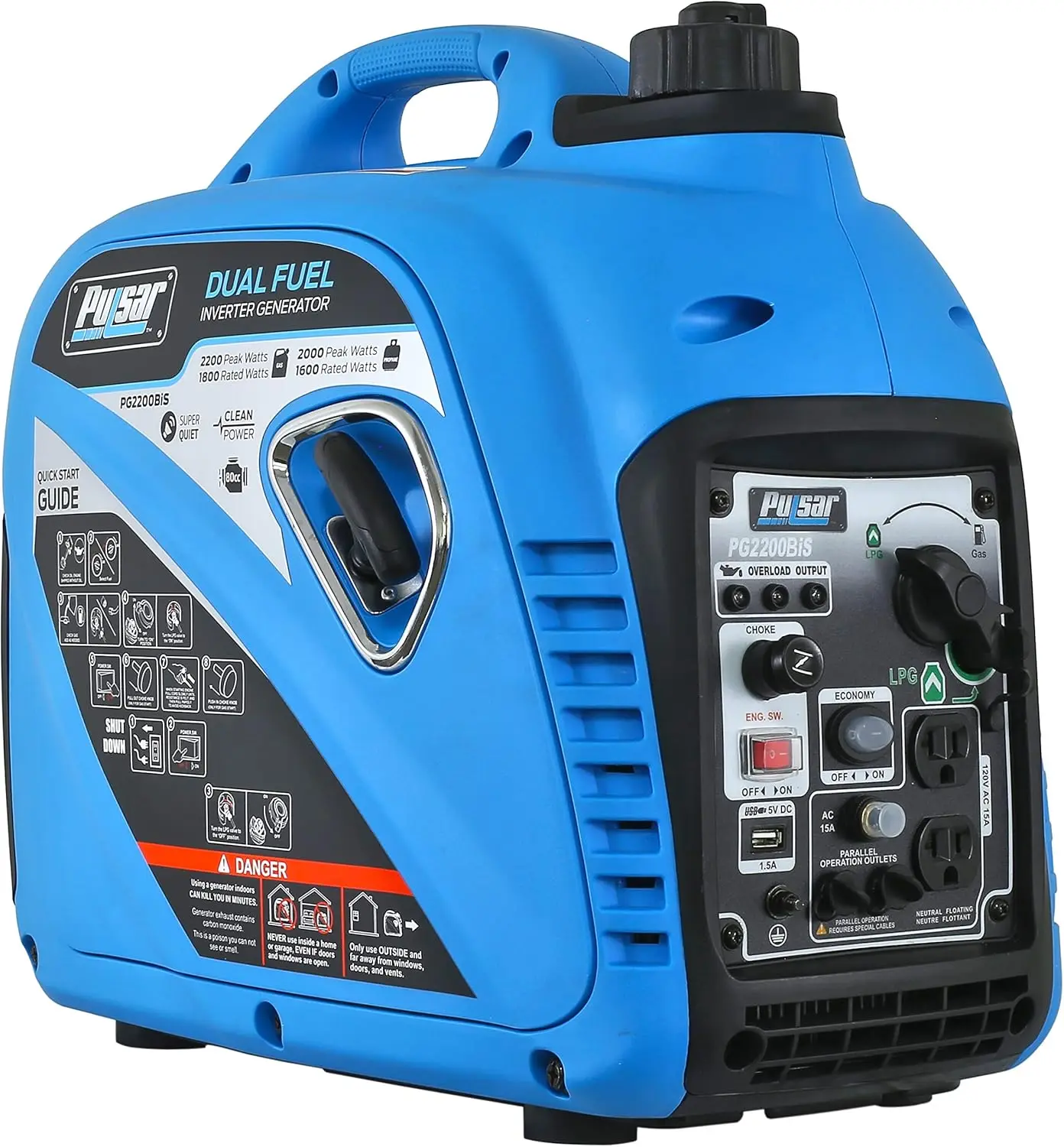 2200W Portable Dual Fuel Quiet Inverter Generator with USB Outlet and Parallel Capability CARB Compliant Stable
