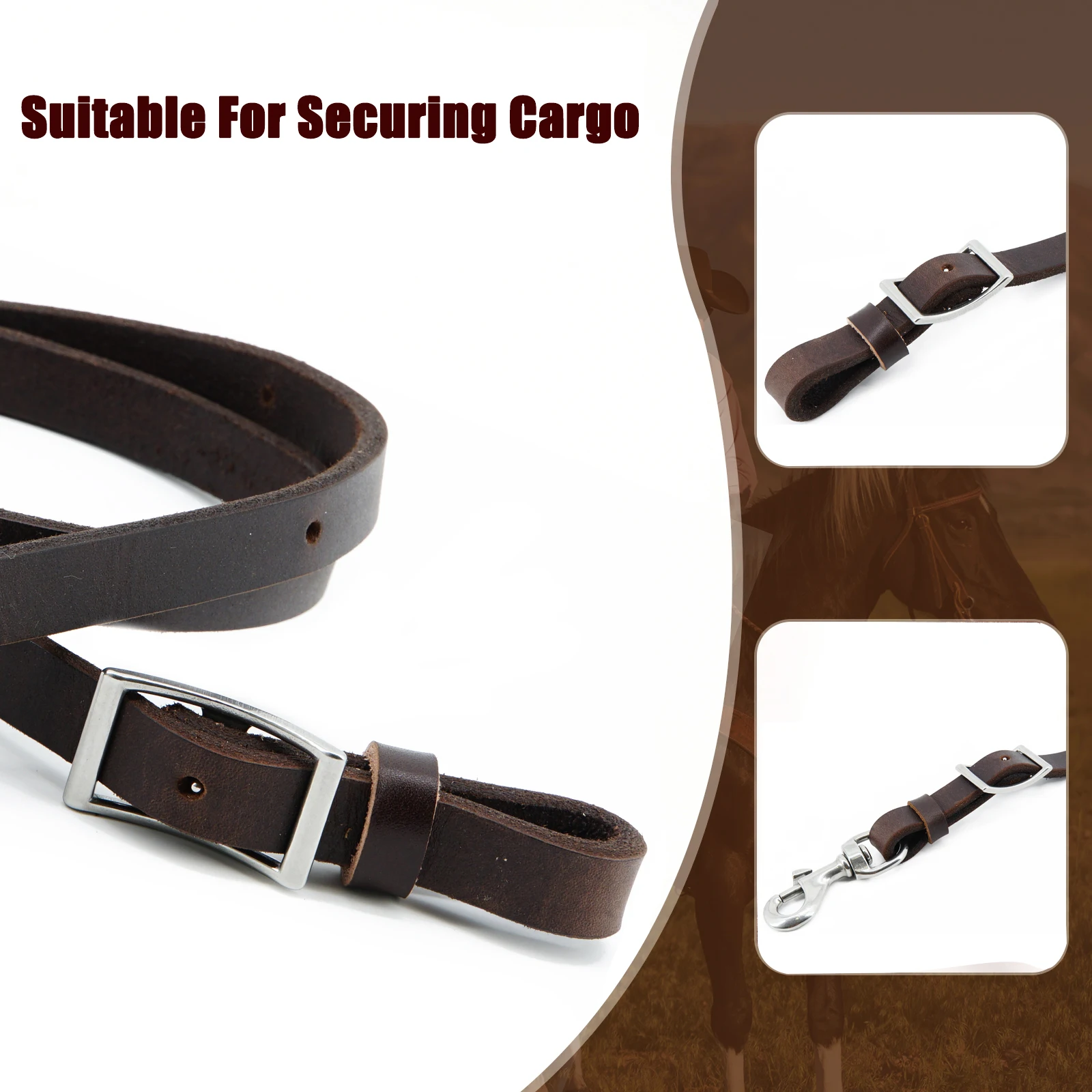 Equestrian Oiled Heavy Harness Roper Rein -Made with Harness Leather, Stainless Steel Hardware 5/8" x 7'