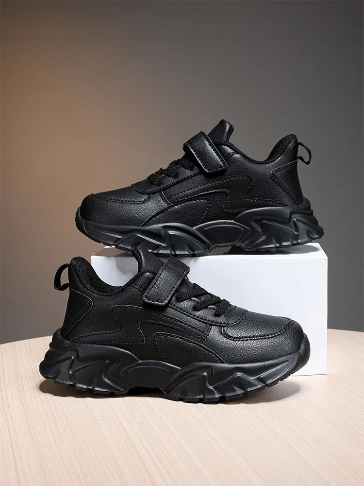 Boys Black Waterproof Running Shoes - Casual Leather Sports Footwear