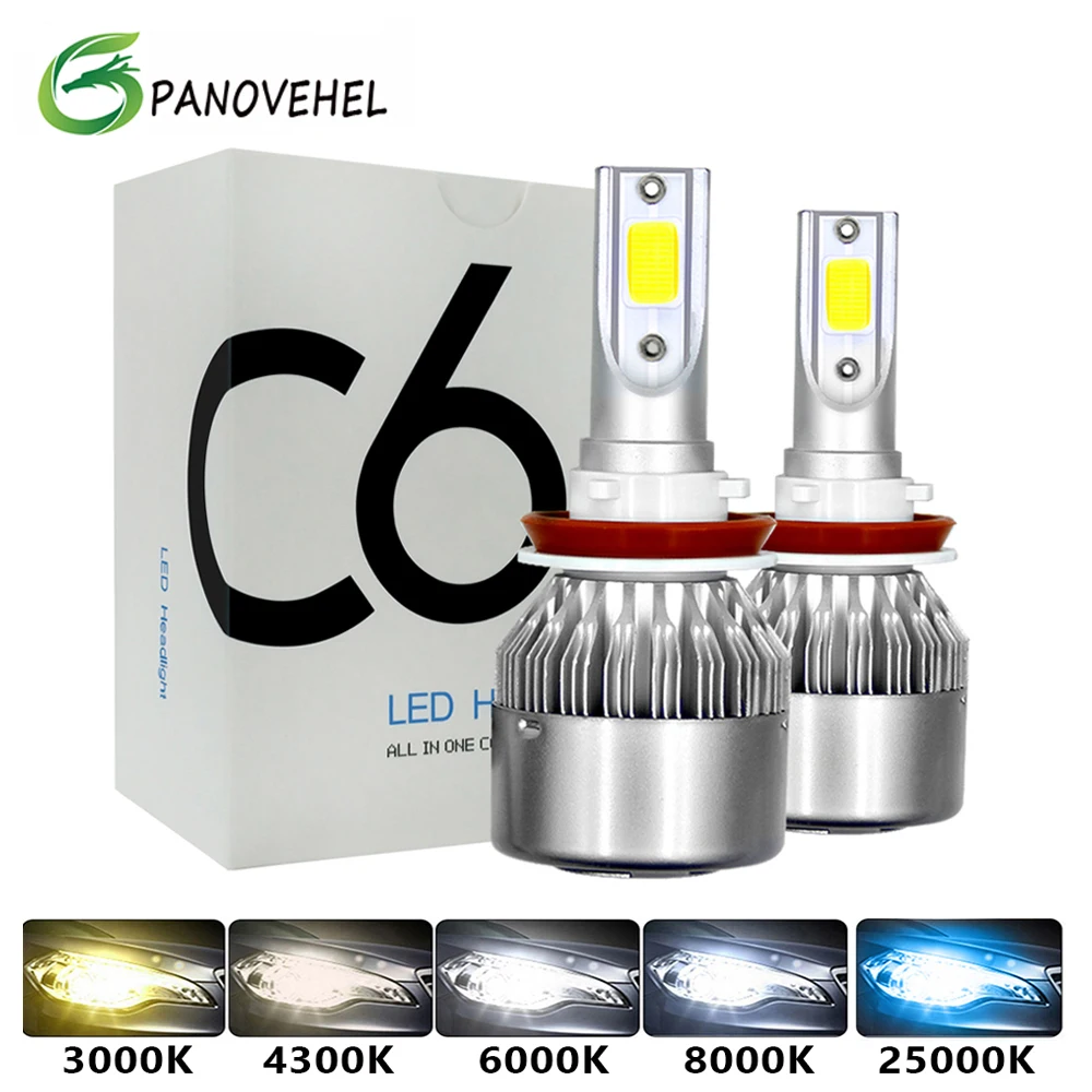 Светодиодсветодиодный фары PANOVEHEL, лампы H1 H3 H7 Led C6, автомобильные фары H4 880 H11 HB3 9005 HB4 9006 H13 6000K 72W 12V 8000LM, Автомобильные фары