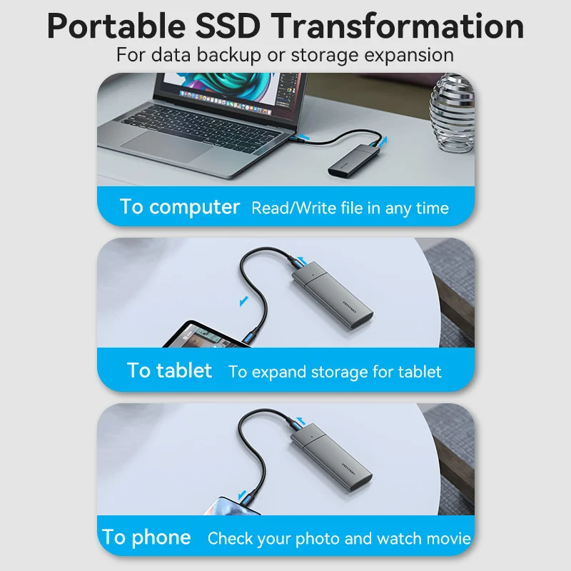 Vention M.2 NVMe SSD Enclosure NVMe SATA to USB 3.1 Gen2 C 10Gbps SSD Adapter Support Phone Tablet PC USAP M2 Case