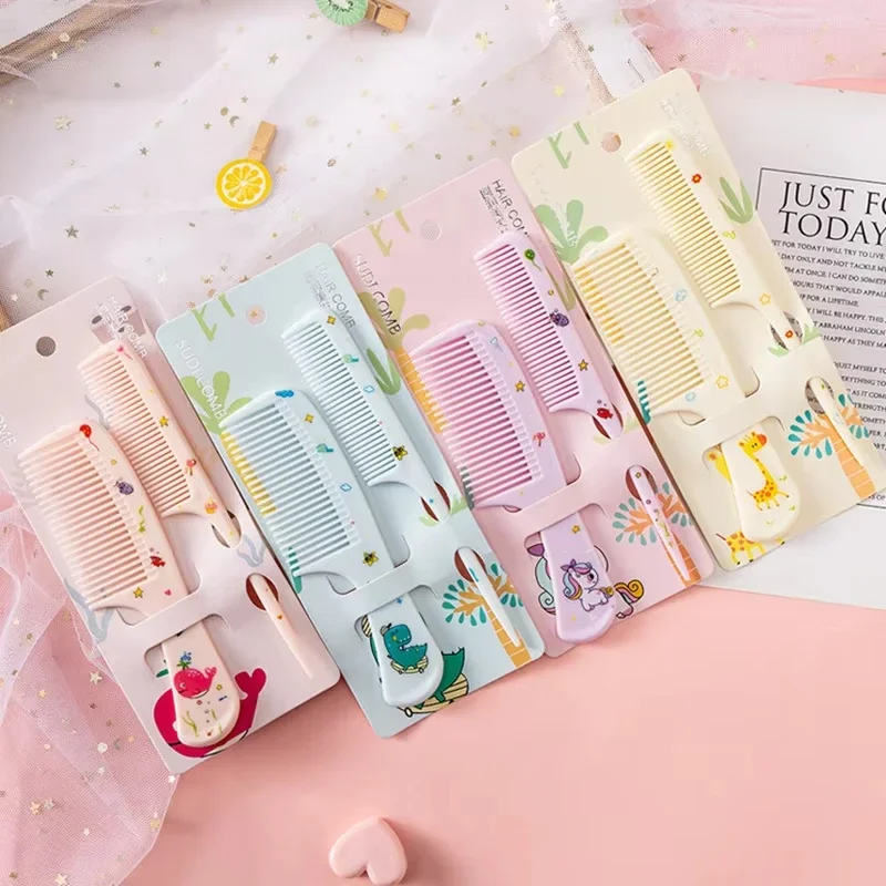 2pcs/set Baby Cute Cartoon Animal Kids Hairdressing Brushes Anti-static Pointed Tail Comb for Girls Strawberry Pink Hair Comb