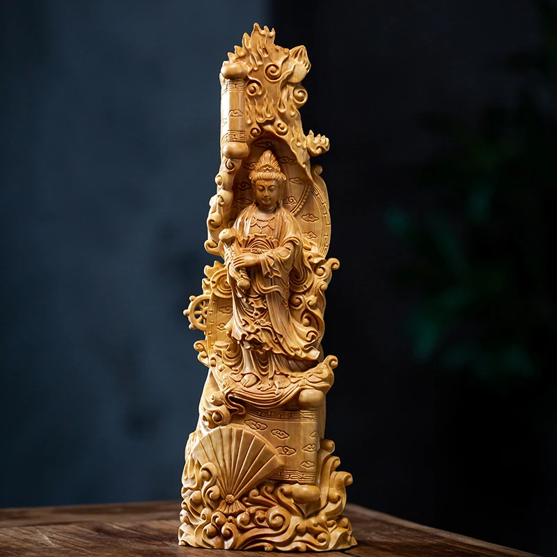 

Bodhisattva Kuan Yin Wood Carving Buddha Statue Solid Wooden Sculpture Home Decor Crafts Small Ornaments