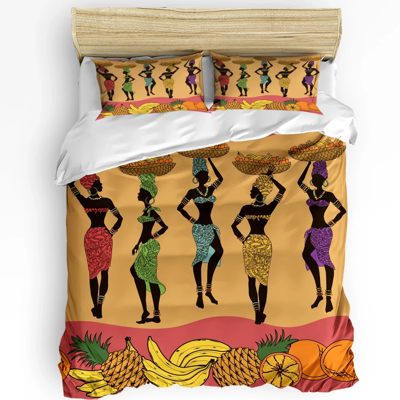 

African Women Fruit Basket Ethnic 3pcs Bedding Set For Bedroom Double Bed Home Textile Duvet Cover Quilt Cover Pillowcase