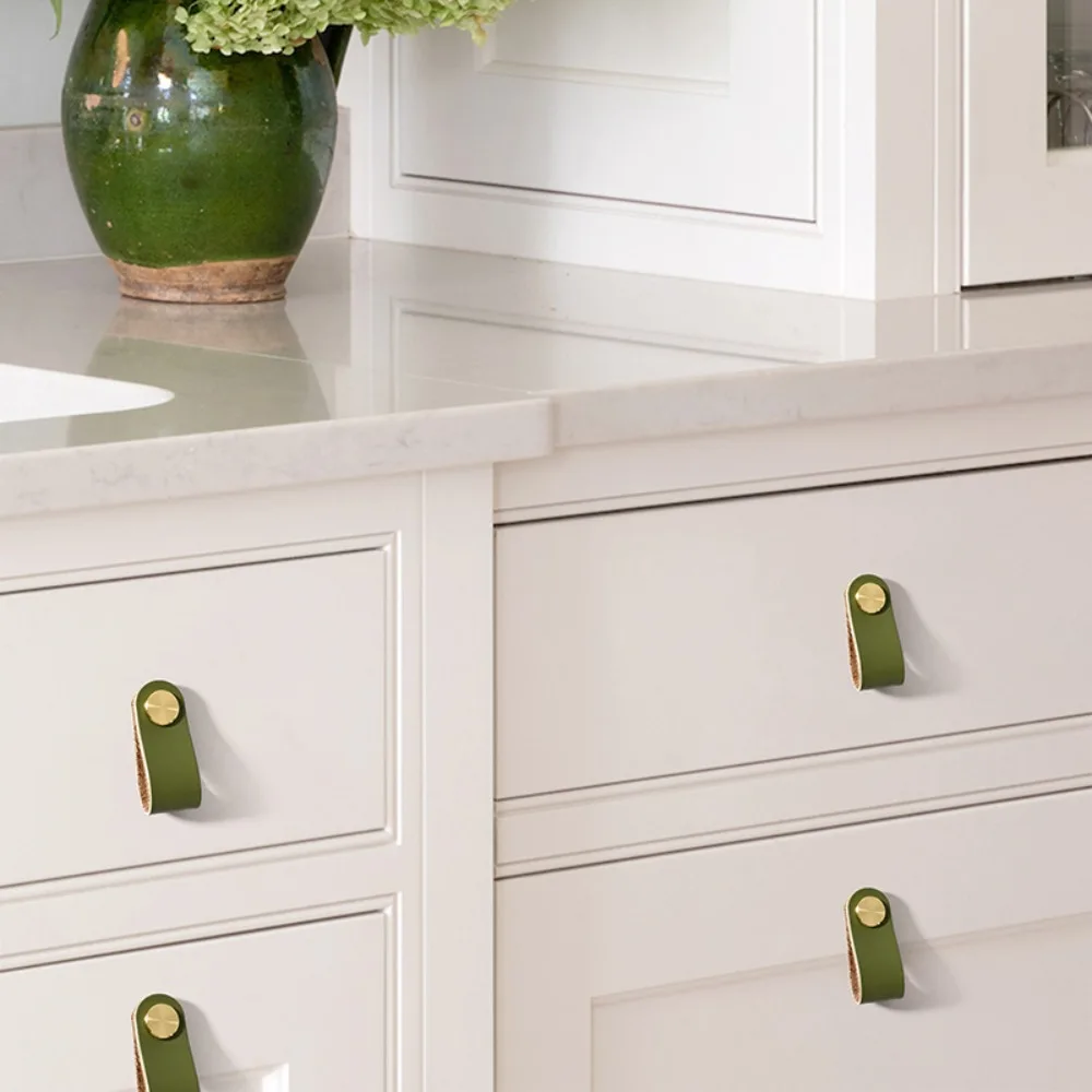 Leather Door Handles 2Pcs Eco-Friendly Cabinet Cupboard Door Pulls Wardrobe Drawer Pull Knobs Bookcase Kitchen Furniture Handle