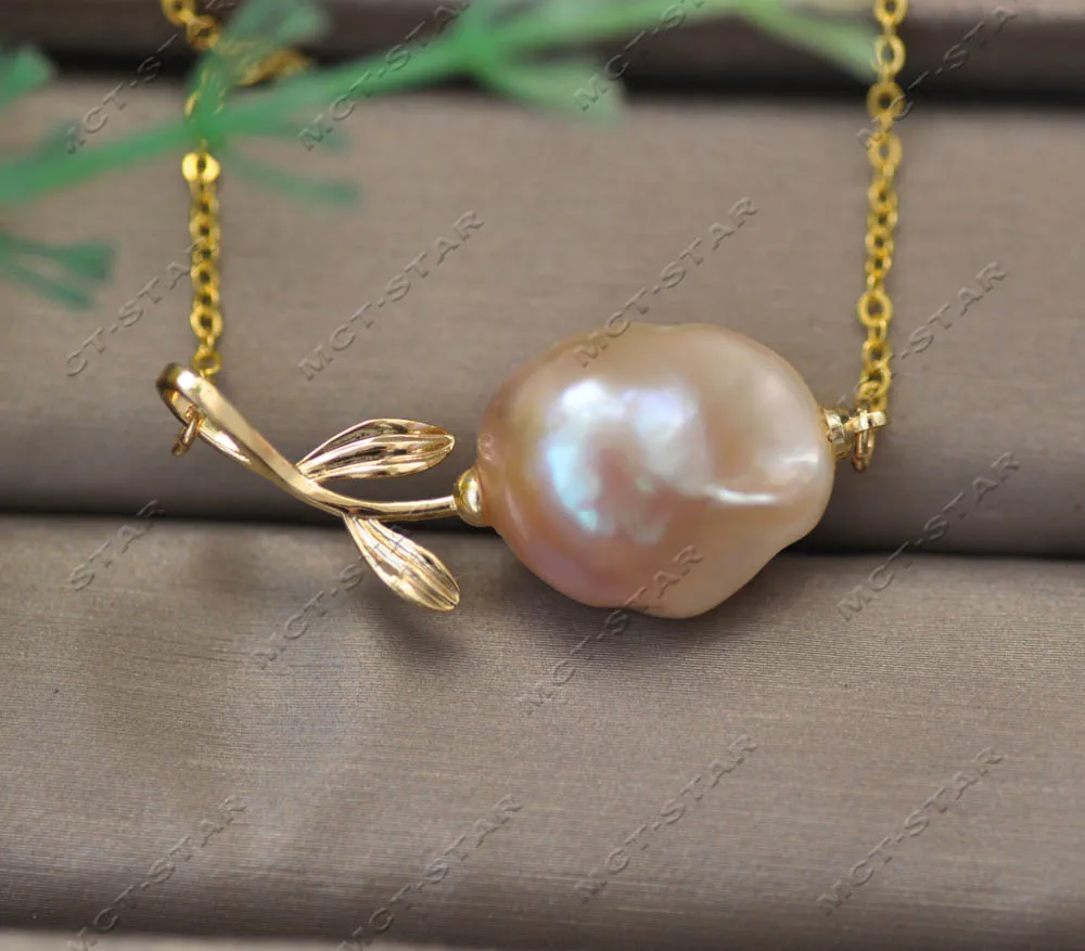 

MCT·STAR Z13202 18mm Pink Baroque Keshi Pearl Originality A ROSE Pendant Gold-plating Chain Custom jewelry