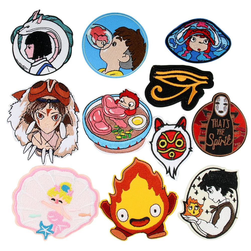 

Mix 11Pcs/Lot Hayao Miyazaki anime Spirited away Laber Handmade DIY Cotton Weaving Embroidery Patch Clothing Cloth Paste